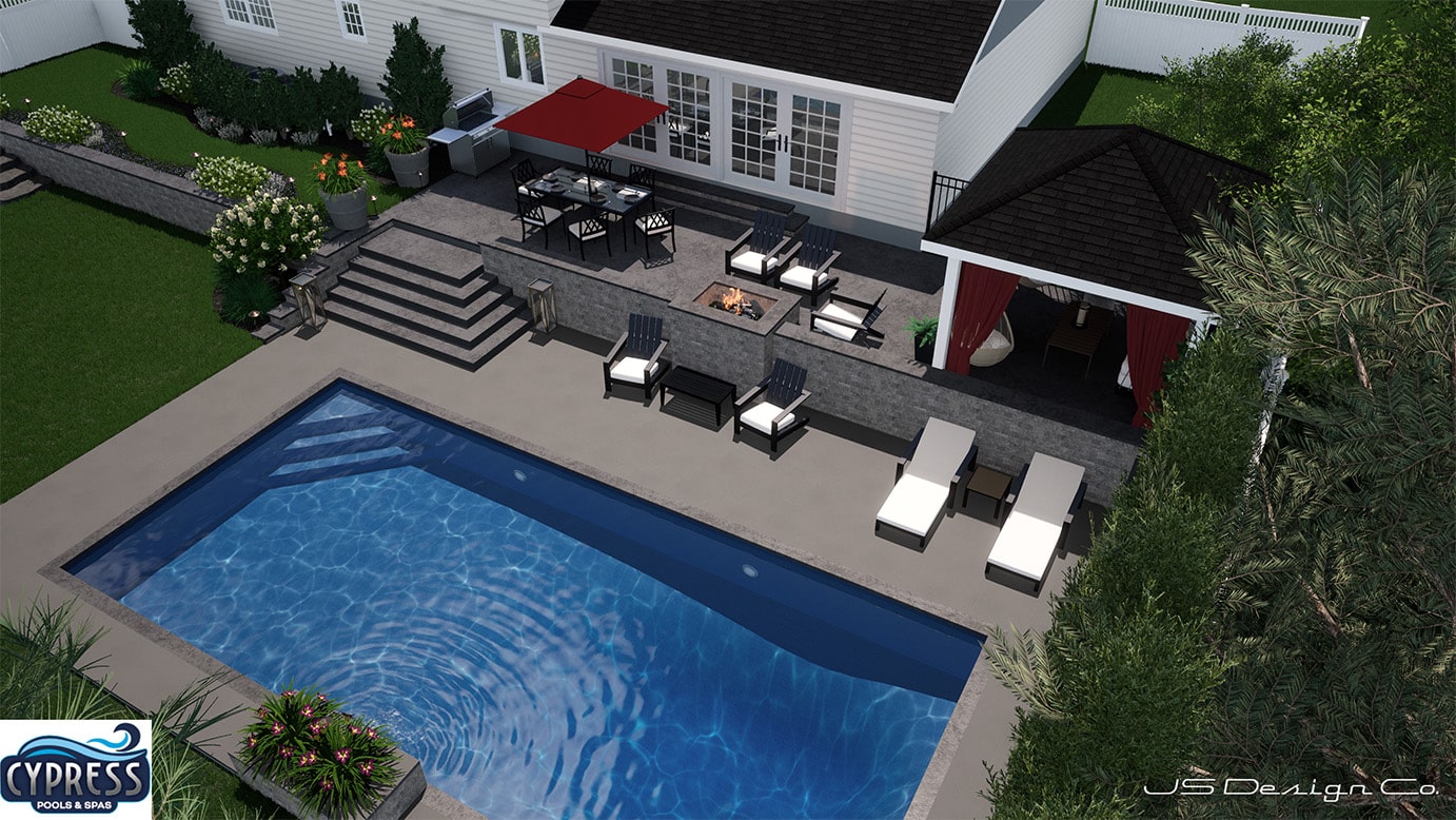 CAD Layout for custom inground fiberglass pool installed by Fiberglass pool builder Cypress Pools and Spas in Delmar, New York